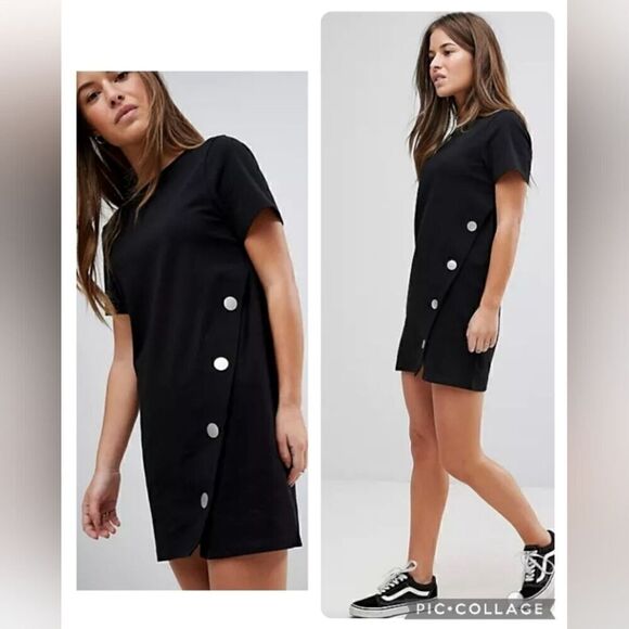 ASOS Black Mini Dress PLUS Size 18 Cotton Blend Stretch Minimalist - Picture 1 of 11